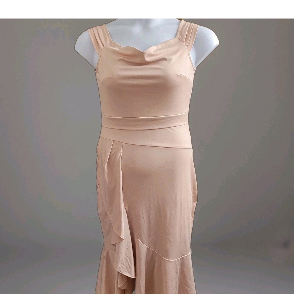 WOMEN'S Dusty Rose Midi LENGTH SLEEVELESS FORMAL DRESS‎ SIZE M Bodycon Ruffle